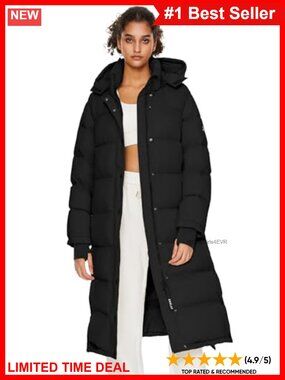 Maxi Down Puffer Coat 700 Fill Power 90% Duck Down Detachable Hood